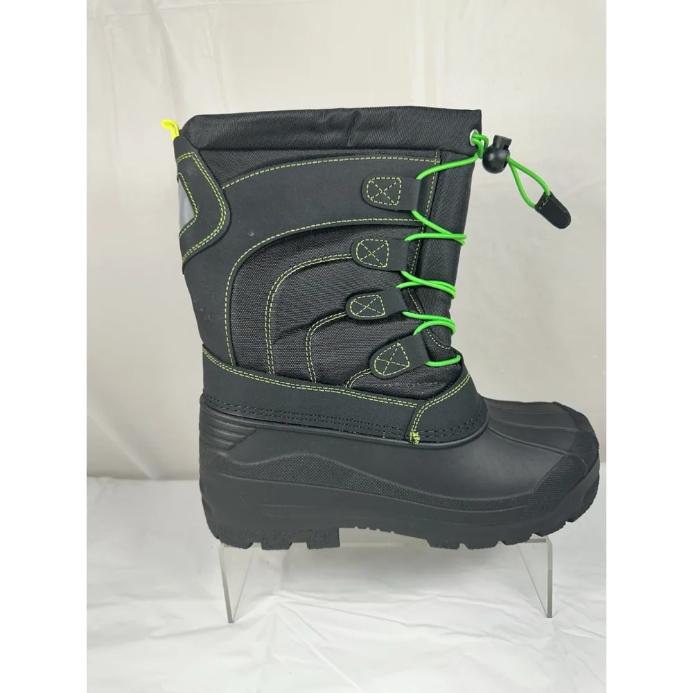 DREAM PAIRS Boys Girls Snow Boots Waterproof 4 Big Kid, Black/Neon/Green